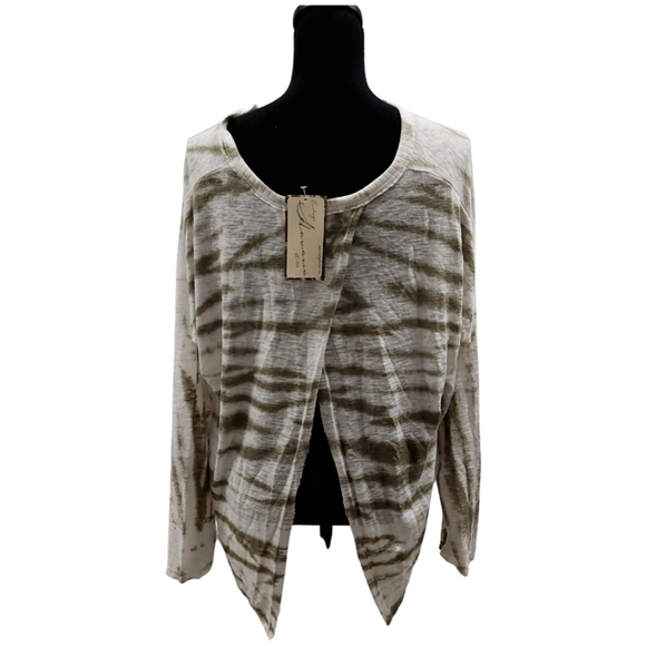 Nwt Vintage Havana Army Green Tie Dye Split Back Long Sleeve Shirt Sz M - Picture 3 of 7